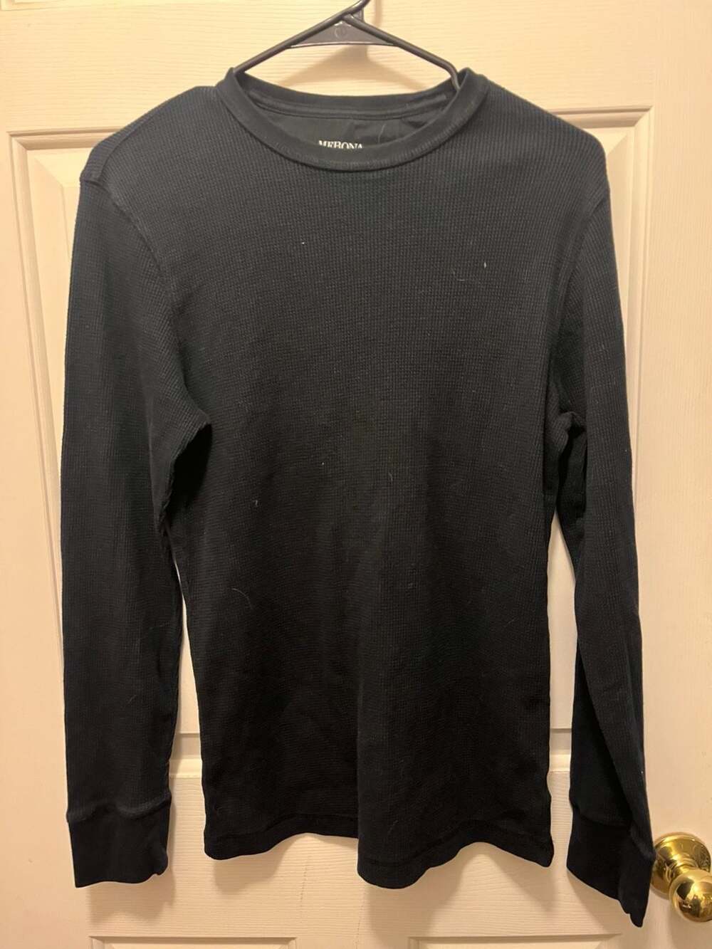 Merona Men's Black Long Sleeve Waffle Knit Thermal Crewneck Shirt